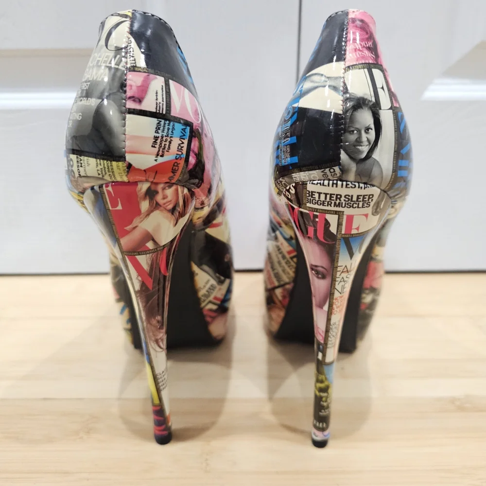 Unique Liliana Magazine Vogue Multi Color Print Platform High Heels Pumps Shoe 9 - Picture 7 of 11